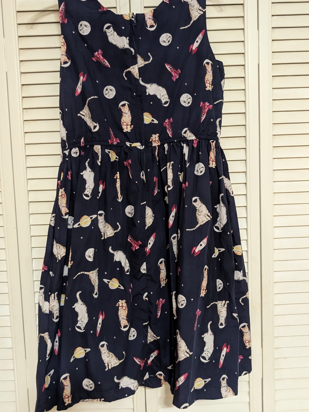 Modcloth Navy Sleeveless Space Cat Print Dress - Picture 4 of 4